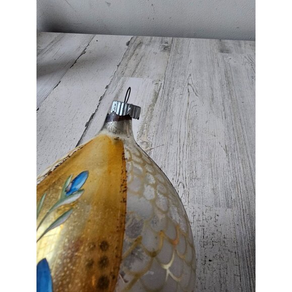 Antique flower striped teardrop glass Mercury ornament Xmas tree yellow blue she - Picture 10 of 10